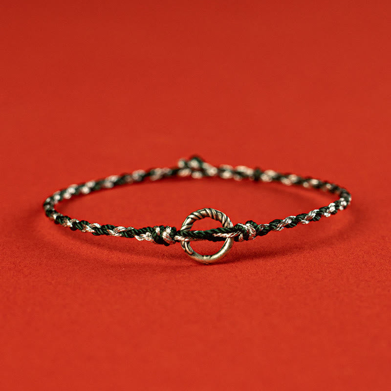Braccialetto con cordino portafortuna Buddha Stones in argento sterling 925 con fibbia della pace