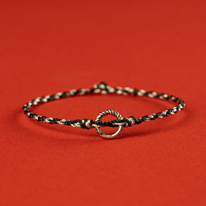 Braccialetto con cordino portafortuna Buddha Stones in argento sterling 925 con fibbia della pace