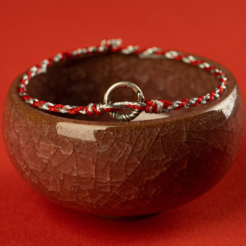 Braccialetto con cordino portafortuna Buddha Stones in argento sterling 925 con fibbia della pace