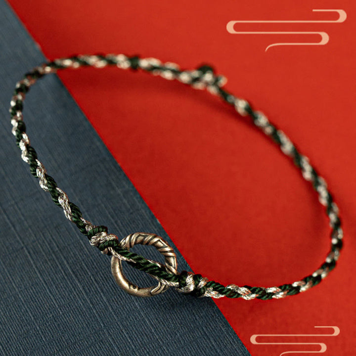Braccialetto con cordino portafortuna Buddha Stones in argento sterling 925 con fibbia della pace