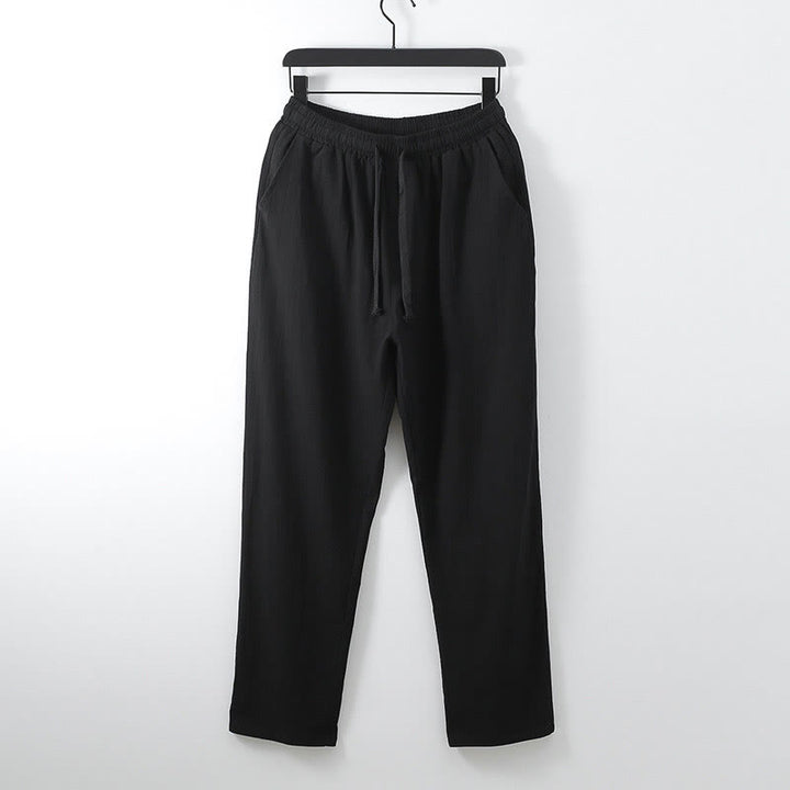 Pantaloni da uomo casual, larghi, in cotone e lino, tinta unita, con motivo Buddha Stones e tasche. - Nero - US/UK/AU54, EU64 (9XL) - image 6