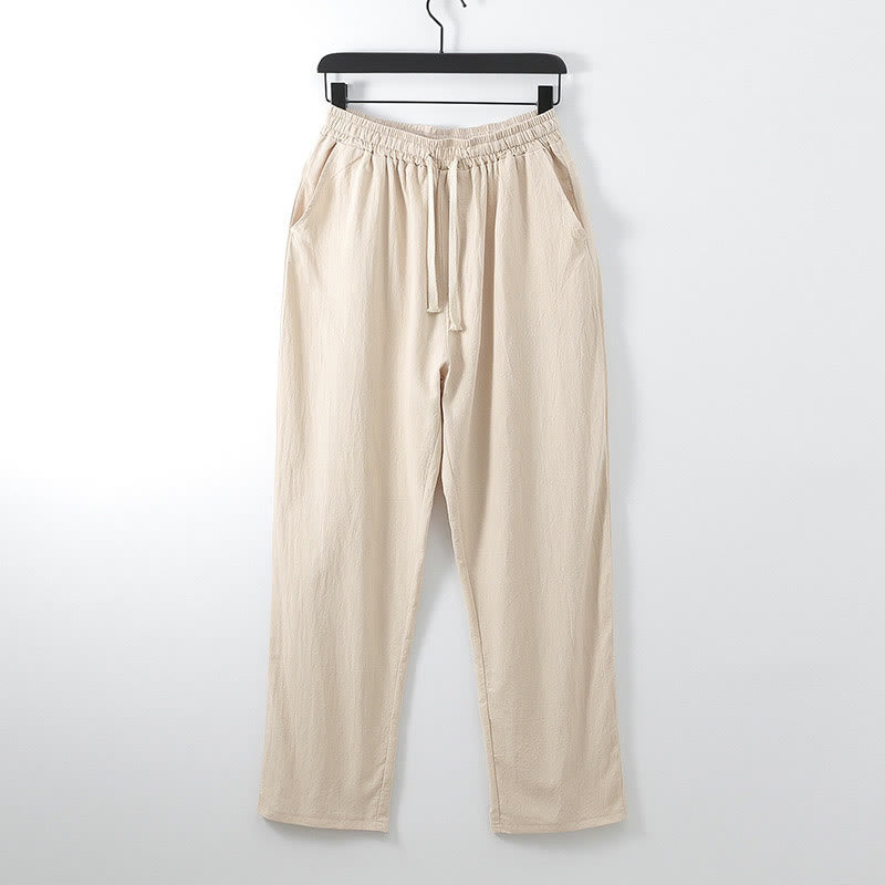 Pantaloni da uomo casual larghi in cotone e lino tinta unita con tasche Buddha Stones - PeachPuff - US/UK/AU54, EU64 (9XL) - image 8