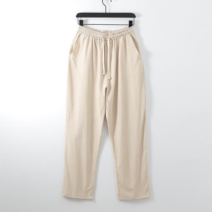 Pantaloni da uomo casual larghi in cotone e lino tinta unita con tasche Buddha Stones - PeachPuff - US/UK/AU54, EU64 (9XL) - image 8