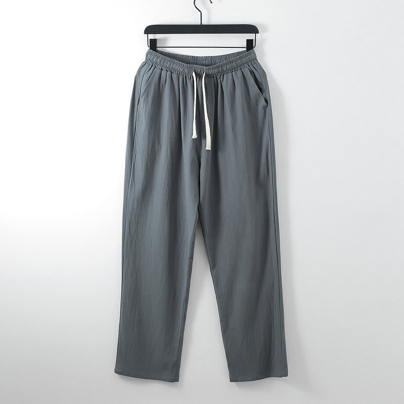 Pantaloni da uomo casual larghi in cotone e lino tinta unita con tasche Buddha Stones - Grigio tenue - US/UK/AU54, EU64 (9XL) - image 0
