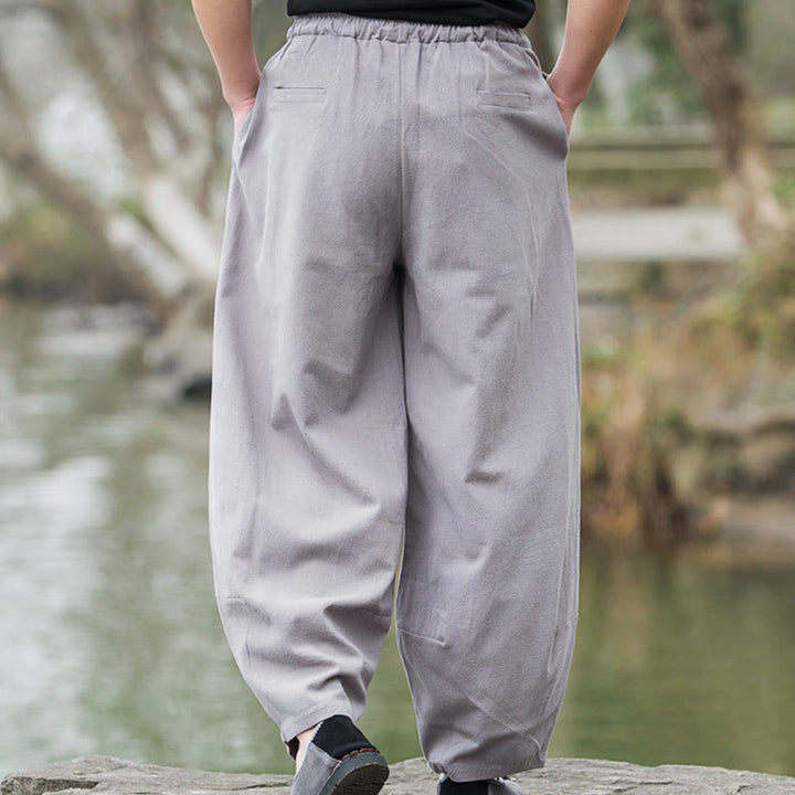 Pantaloni da uomo Buddha Stones Plain Casual Linen Bloomer con tasche