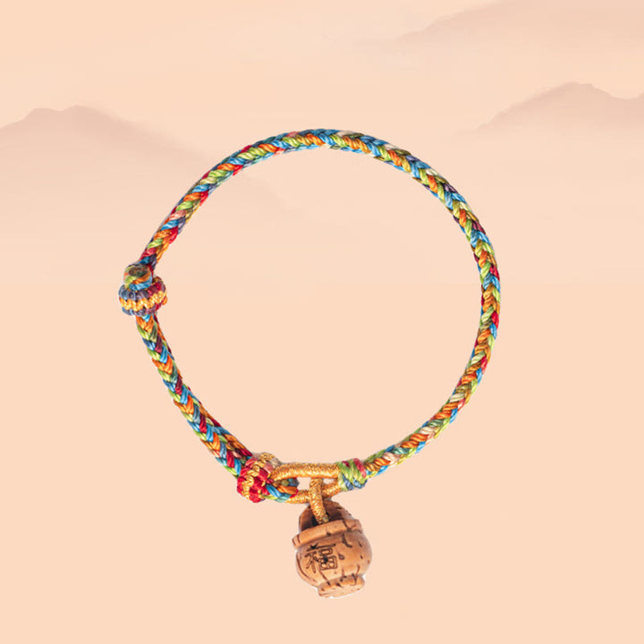 Braccialetto Buddha Stones Peach Wood Fu Character Safe And Well Wealth