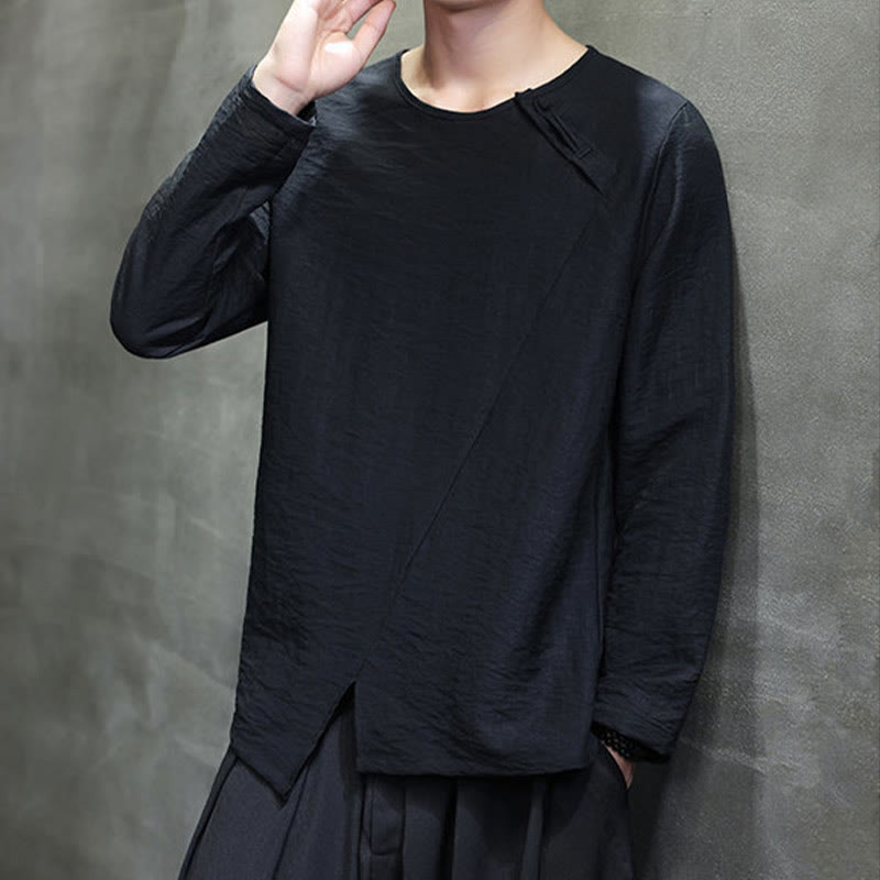 Camicie da uomo in cotone con scollo rotondo e maniche lunghe larghe, tinta unita, motivo Buddha Stones - image 33