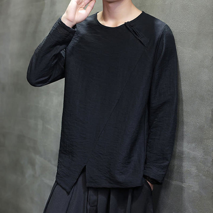 Camicie da uomo in cotone con scollo rotondo e maniche lunghe larghe, tinta unita, motivo Buddha Stones - image 33