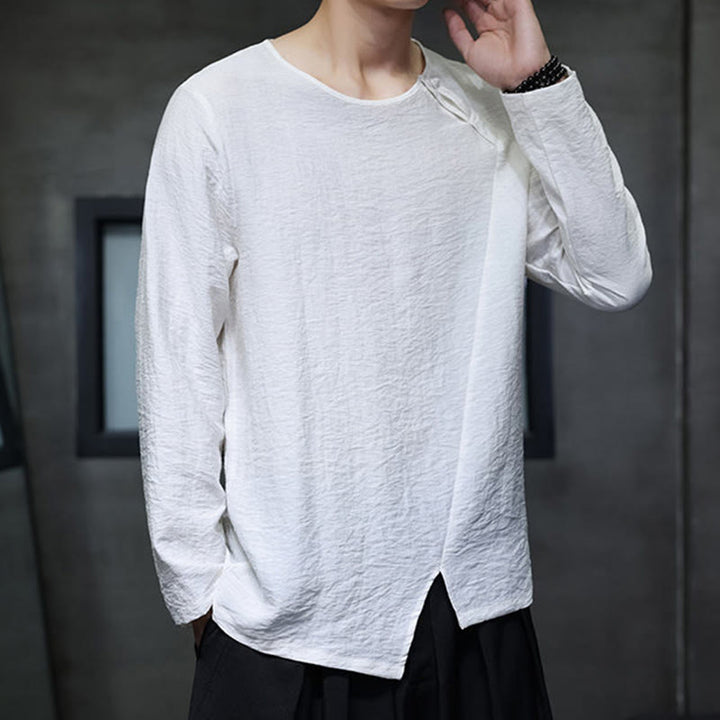 Camicie da uomo in cotone con scollo rotondo e maniche lunghe larghe, tinta unita, motivo Buddha Stones - image 6