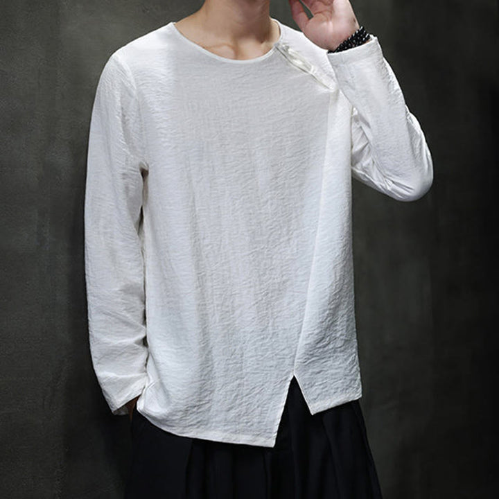 Camicie da uomo in cotone con scollo rotondo e maniche lunghe larghe, tinta unita, motivo Buddha Stones - image 9