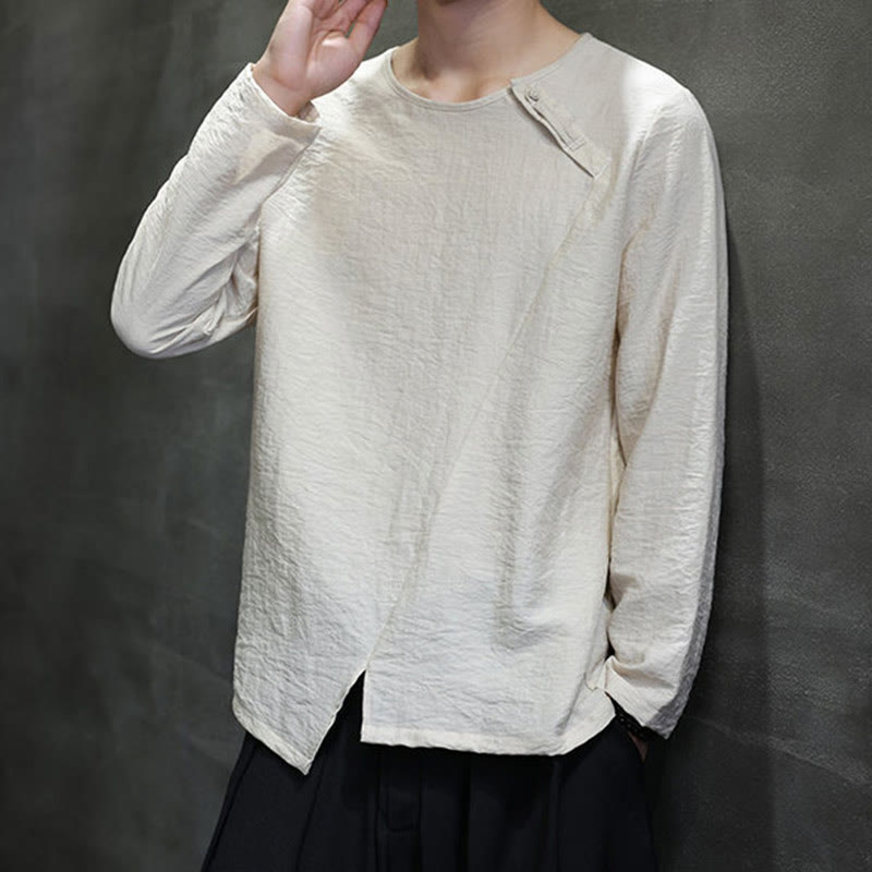 Camicie da uomo in cotone con scollo rotondo e maniche lunghe larghe, tinta unita, motivo Buddha Stones - image 19