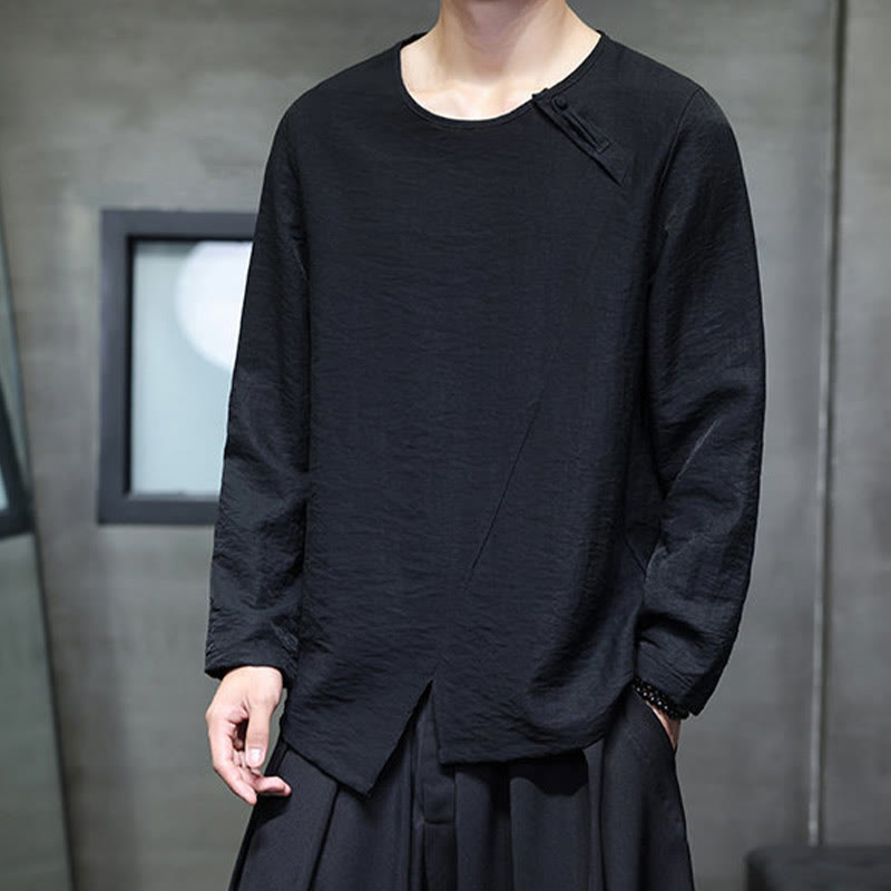 Camicie da uomo in cotone con scollo rotondo e maniche lunghe larghe, tinta unita, motivo Buddha Stones - image 29