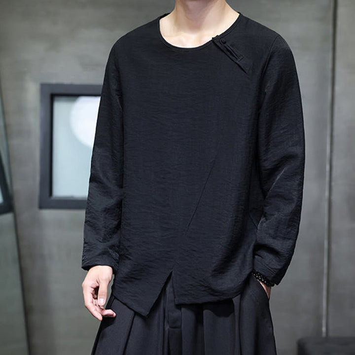 Camicie da uomo in cotone con scollo rotondo e maniche lunghe larghe, tinta unita, motivo Buddha Stones - image 29