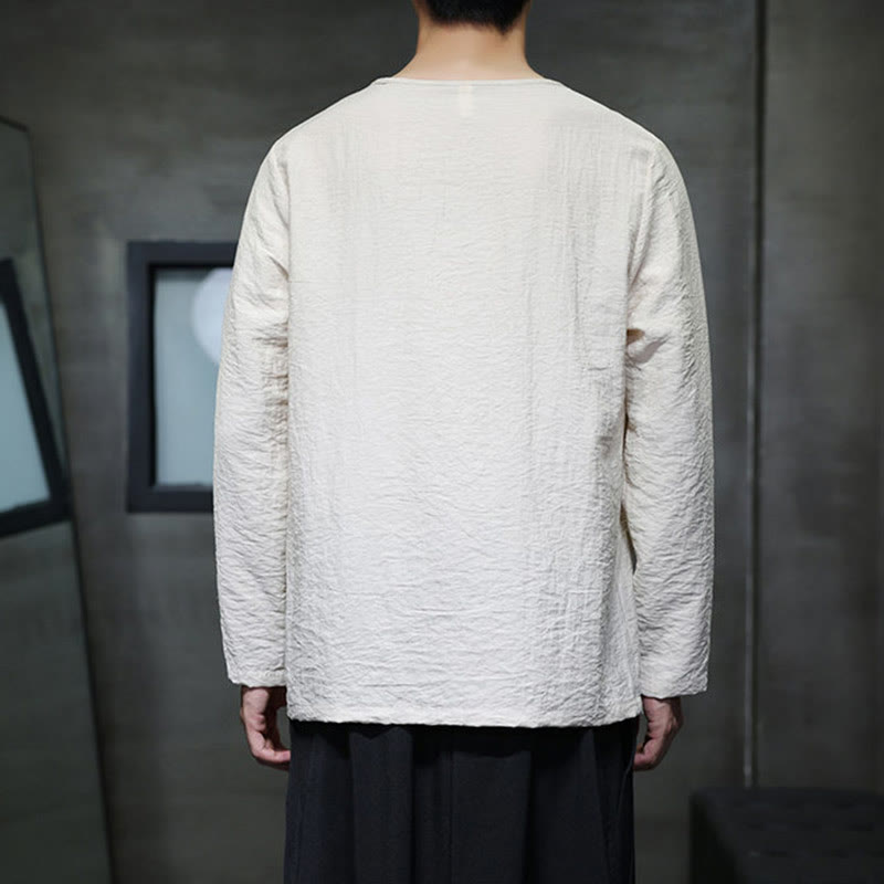 Camicie da uomo larghe a maniche lunghe con scollo rotondo e tinta unita Buddha Stones - image 16