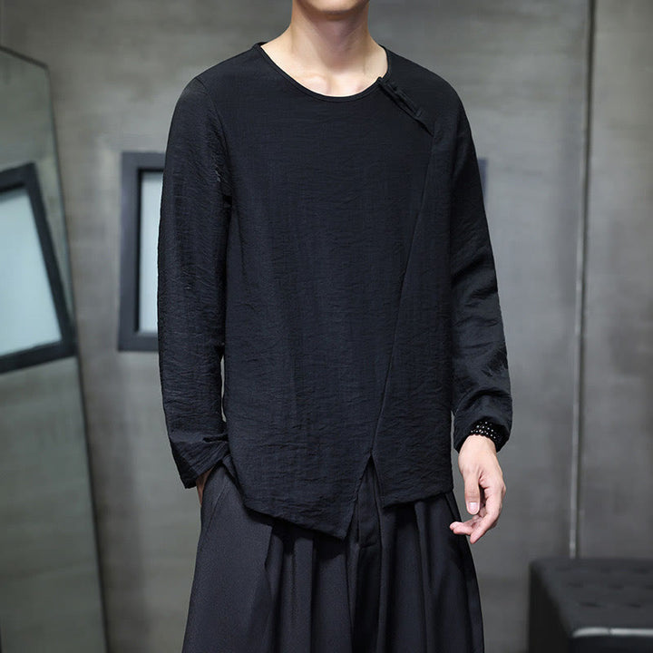 Camicie da uomo larghe a maniche lunghe con scollo rotondo e tinta unita Buddha Stones - image 27