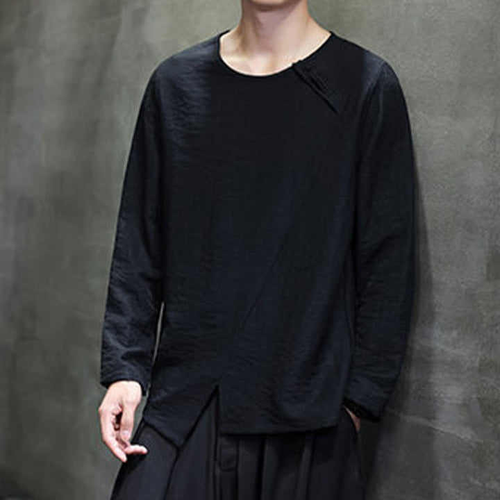 Camicie da uomo larghe a maniche lunghe con scollo rotondo e tinta unita Buddha Stones - image 30