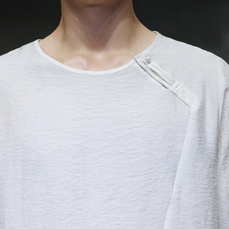 Camicie da uomo larghe a maniche lunghe con scollo rotondo e tinta unita Buddha Stones - image 13