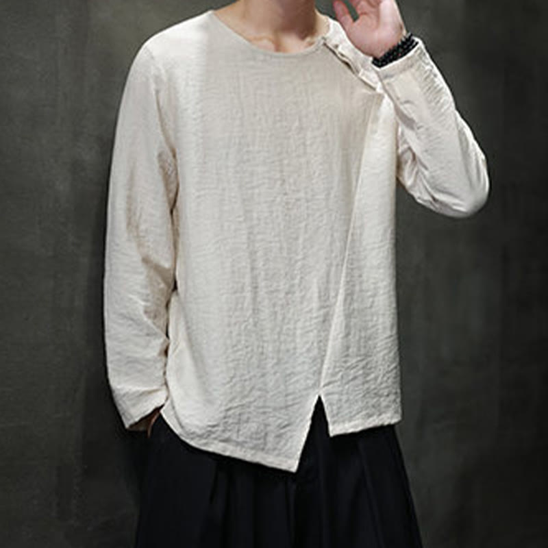 Camicie da uomo in cotone con scollo rotondo e maniche lunghe larghe, tinta unita, motivo Buddha Stones - image 18