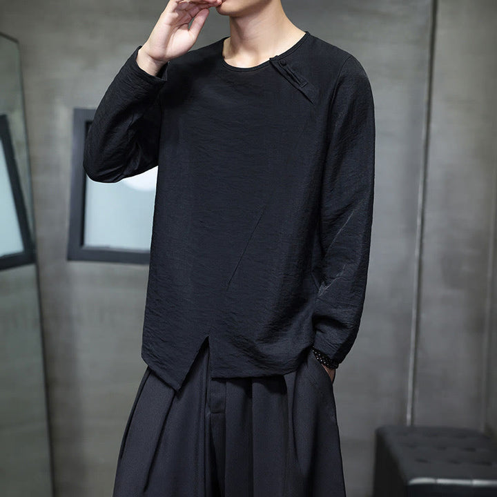 Camicie da uomo larghe a maniche lunghe con scollo rotondo e tinta unita Buddha Stones - image 28