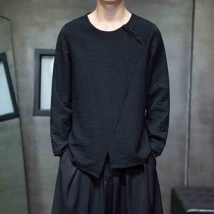 Camicie da uomo in cotone con scollo rotondo e maniche lunghe larghe, tinta unita, motivo Buddha Stones - Nero - US/UK/AU44, EU54 (5XL) - image 24