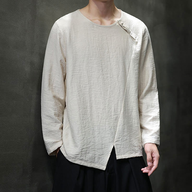 Camicie da uomo larghe a maniche lunghe con scollo rotondo e tinta unita Buddha Stones - image 21