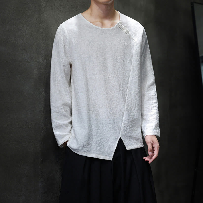 Camicie da uomo larghe a maniche lunghe con scollo rotondo e tinta unita Buddha Stones - image 7