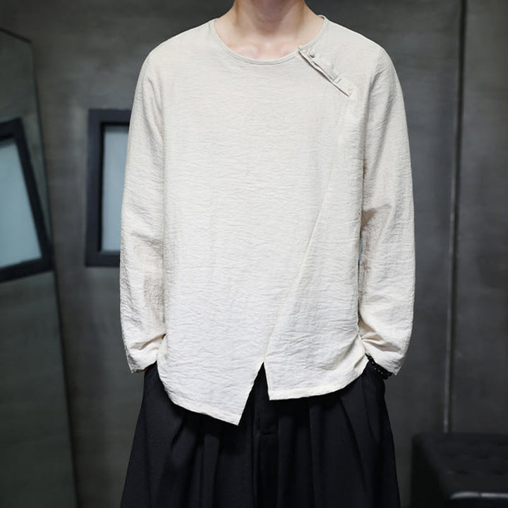 Camicie da uomo in cotone con scollo rotondo e maniche lunghe larghe, tinta unita, motivo Buddha Stones - image 20