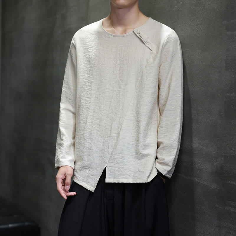 Camicie da uomo larghe a maniche lunghe con scollo rotondo e tinta unita Buddha Stones - image 22