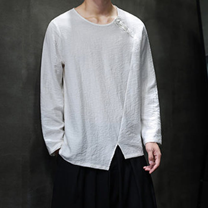 Camicie da uomo larghe a maniche lunghe con scollo rotondo e tinta unita Buddha Stones - image 8