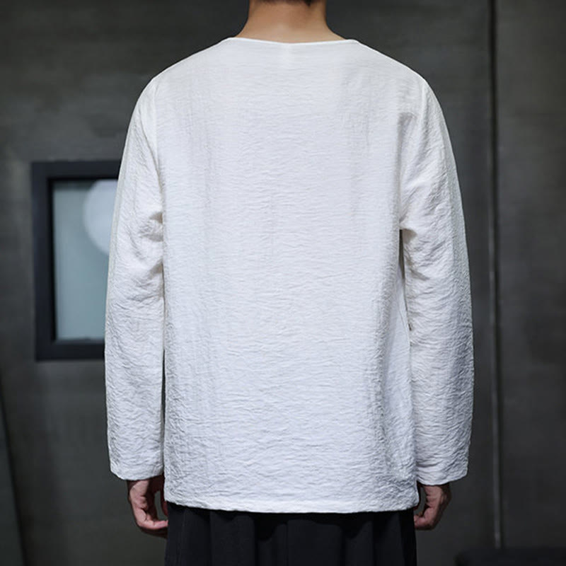 Camicie da uomo larghe a maniche lunghe con scollo rotondo e tinta unita Buddha Stones - image 2