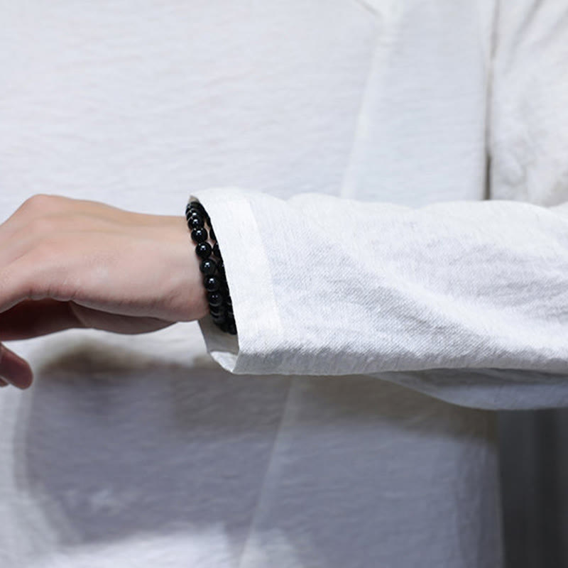 Camicie da uomo larghe a maniche lunghe con scollo rotondo e tinta unita Buddha Stones - image 11