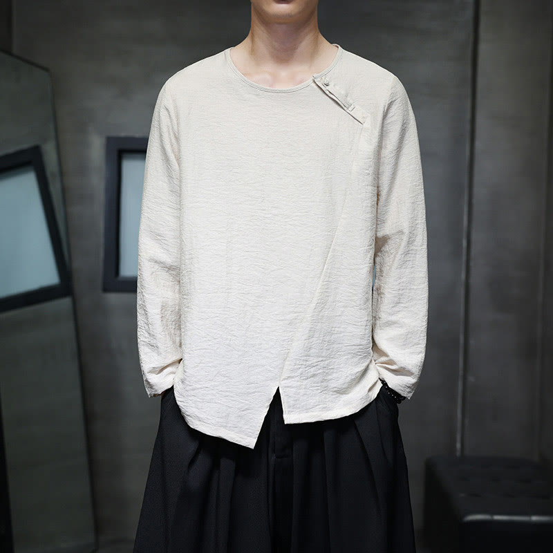 Camicie da uomo in cotone con scollo rotondo e maniche lunghe larghe, tinta unita, motivo Buddha Stones - LemonChiffon - US/UK/AU44, EU54 (5XL) - image 15