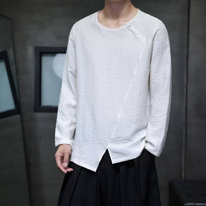 Camicie da uomo larghe a maniche lunghe con scollo rotondo e tinta unita Buddha Stones - image 1