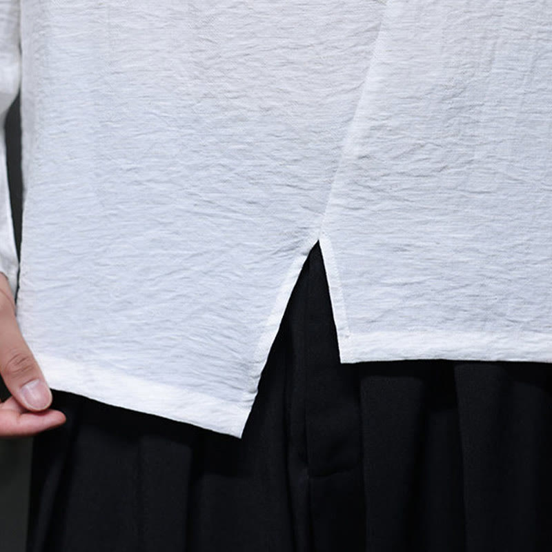 Camicie da uomo larghe a maniche lunghe con scollo rotondo e tinta unita Buddha Stones - image 14