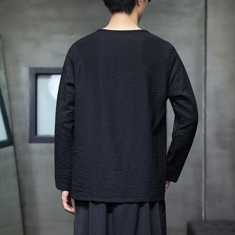 Camicie da uomo larghe a maniche lunghe con scollo rotondo e tinta unita Buddha Stones - image 26