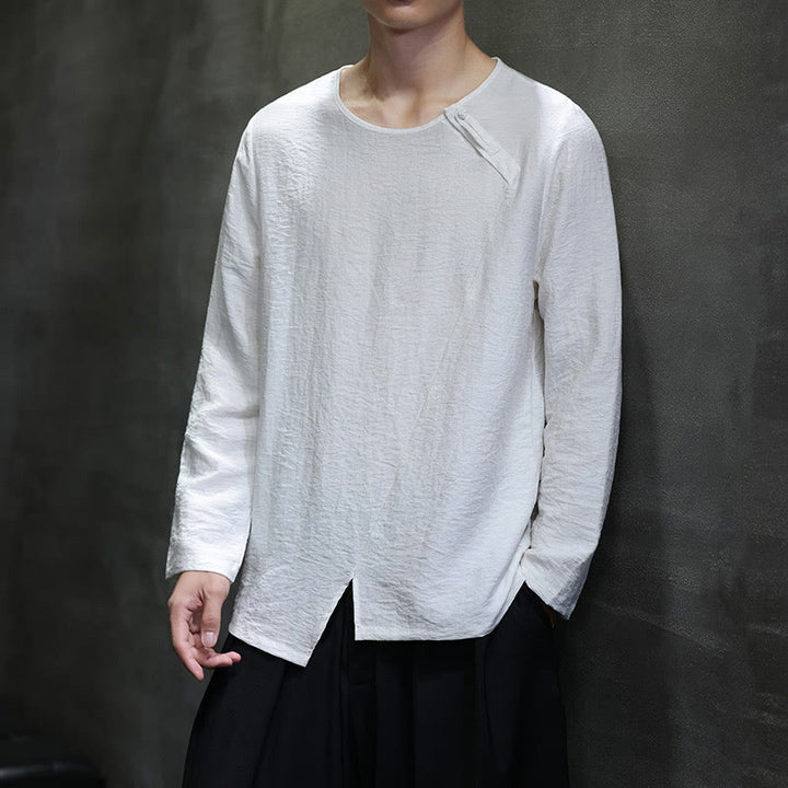 Camicie da uomo in cotone con scollo rotondo e maniche lunghe larghe, tinta unita, motivo Buddha Stones - image 3