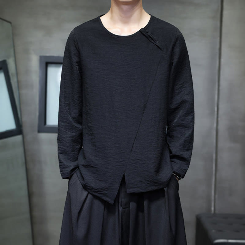 Camicie da uomo larghe a maniche lunghe con scollo rotondo e tinta unita Buddha Stones - Nero - US/UK/AU44，EU54 (5XL) - image 24