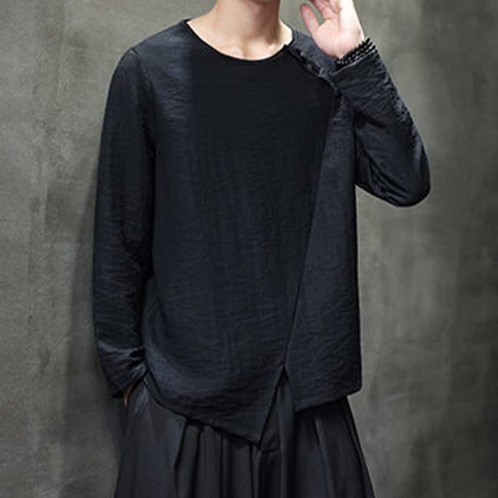 Camicie da uomo in cotone con scollo rotondo e maniche lunghe larghe, tinta unita, motivo Buddha Stones - image 32