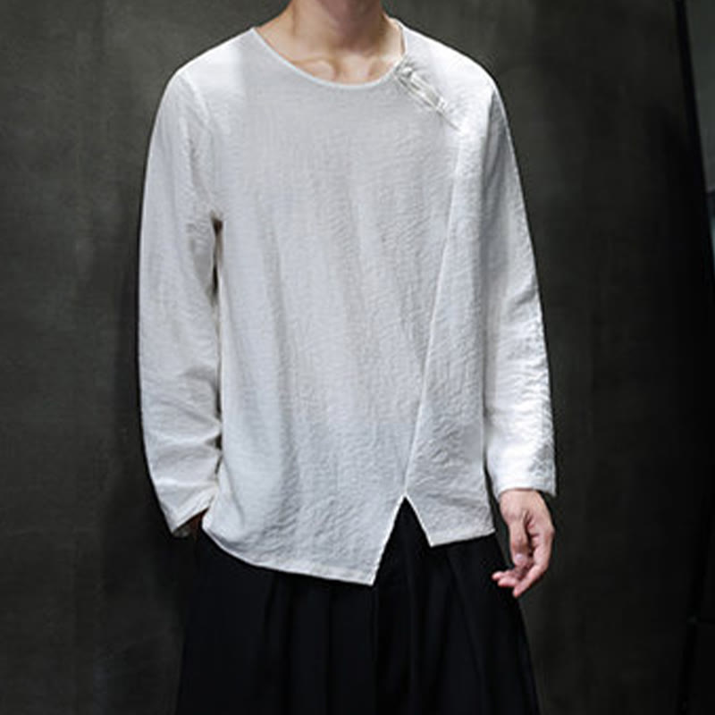 Camicie da uomo in cotone con scollo rotondo e maniche lunghe larghe, tinta unita, motivo Buddha Stones - image 8