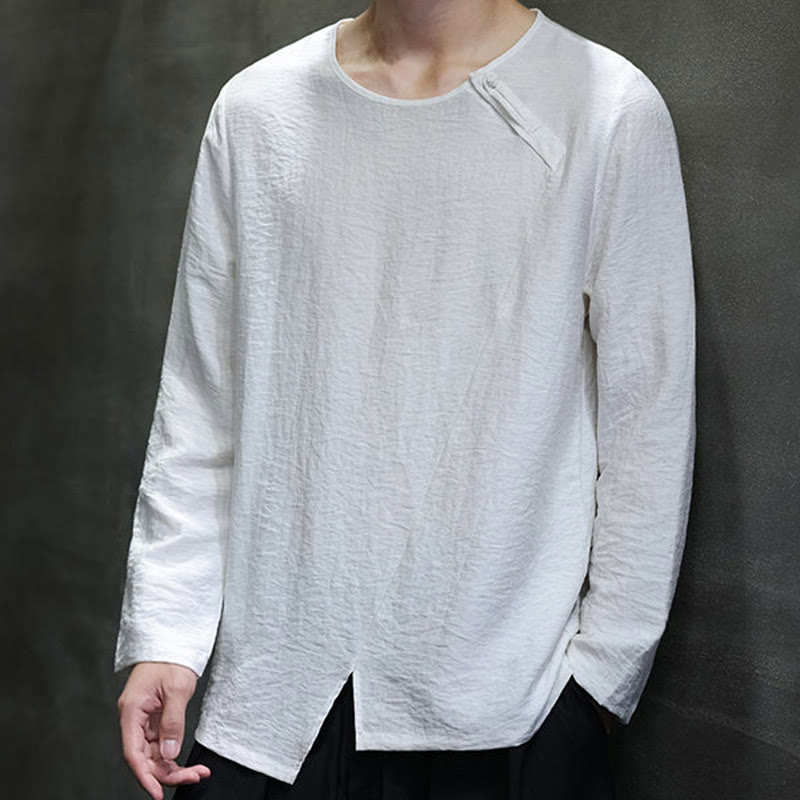 Camicie da uomo in cotone con scollo rotondo e maniche lunghe larghe, tinta unita, motivo Buddha Stones - Bianco - US/UK/AU46, EU56 (5XL) - image 1