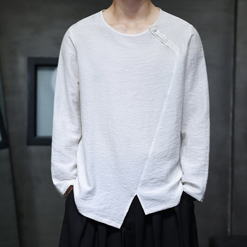 Camicie da uomo in cotone con scollo rotondo e maniche lunghe larghe, tinta unita, motivo Buddha Stones - image 4