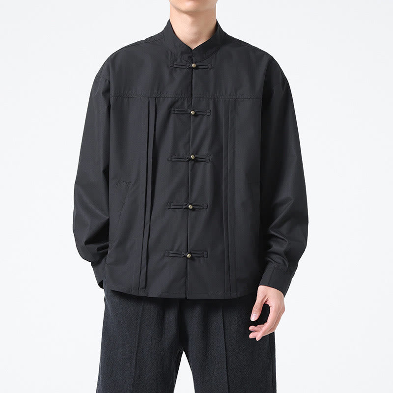 Camicie da uomo in spandex con colletto alto e bottoni Buddha Stones - Nero - US/UK/AU46, EU56 (5XL) - image 1