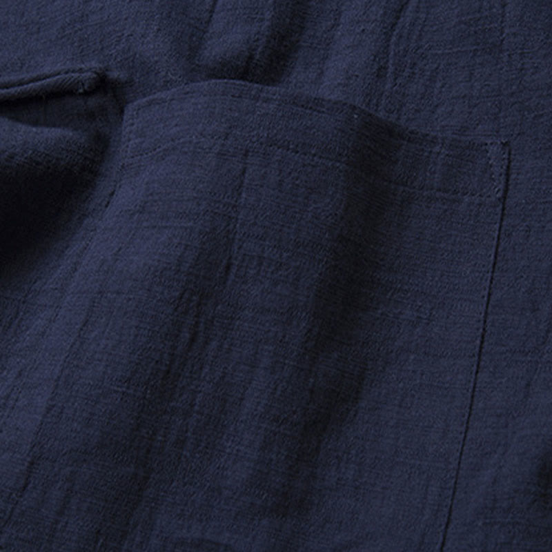 Camicia da uomo in lino con bottoni a rana casual tinta unita Buddha Stones
