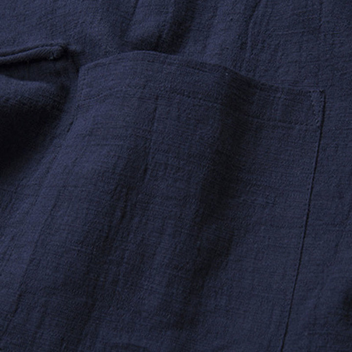 Camicia da uomo in lino con bottoni a rana casual tinta unita Buddha Stones