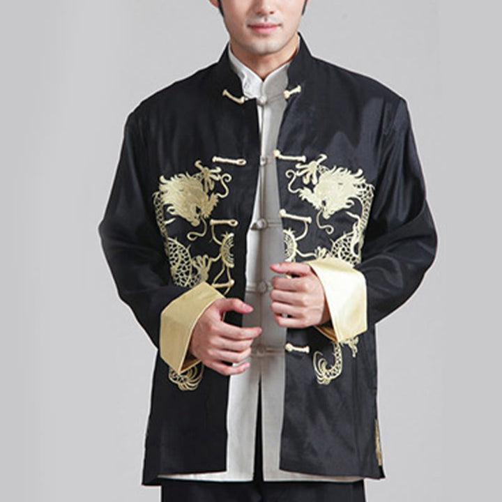 Buddha Stones Ricama Drago Maniche Girate Casual Rana-bottoni Fibra di Poliestere Giacca Camicia Pantaloni Abbigliamento Uomo - image 11