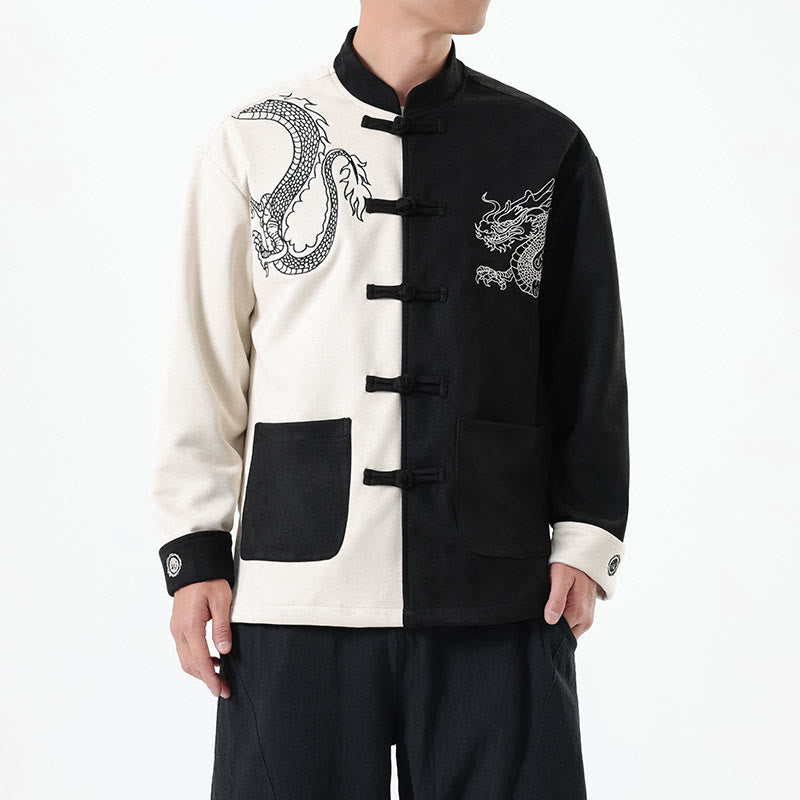 Buddha Stones Dragon Ricamo Casual Rana-bottoni Cotone Uomo Giacca Camicia Abbigliamento - image 3