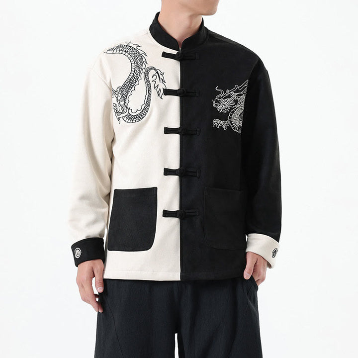 Buddha Stones Dragon Ricamo Casual Rana-bottoni Cotone Uomo Giacca Camicia Abbigliamento - image 3