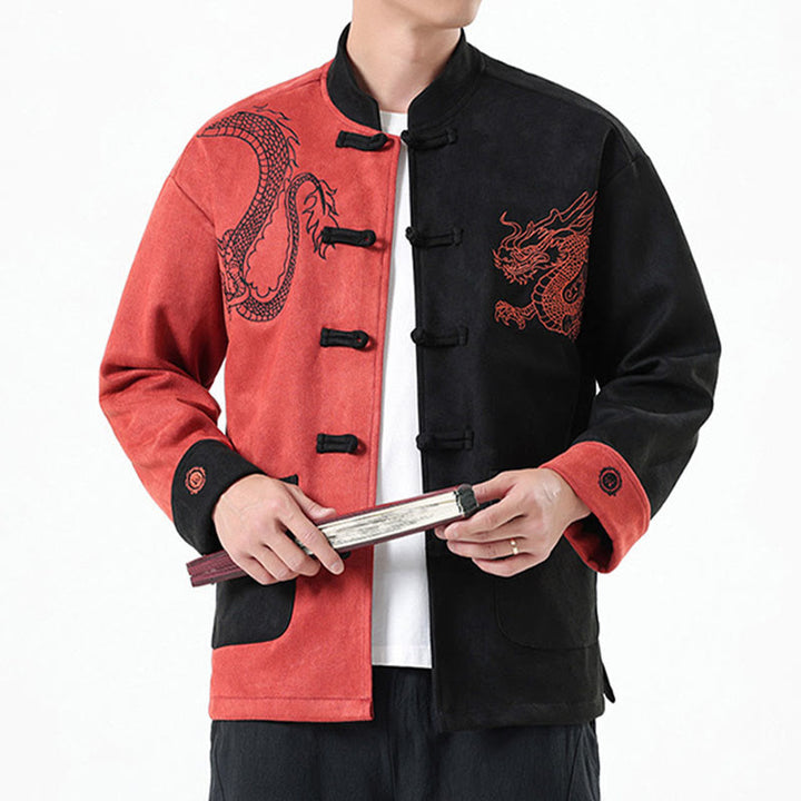 Buddha Stones Dragon Ricamo Casual Rana-bottoni Cotone Uomo Giacca Camicia Abbigliamento - image 35