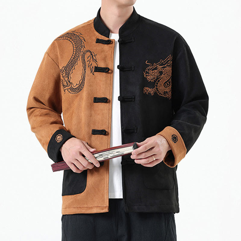 Buddha Stones Dragon Ricamo Casual Rana-bottoni Cotone Uomo Giacca Camicia Abbigliamento - image 28