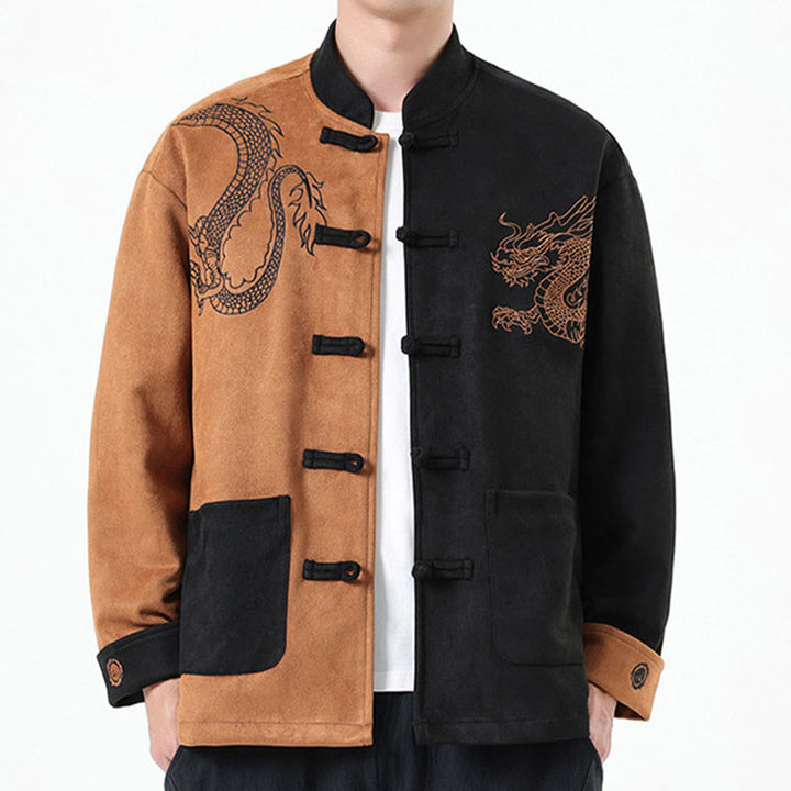 Buddha Stones Dragon Ricamo Casual Rana-bottoni Cotone Uomo Giacca Camicia Abbigliamento - SandyBrown - US/UK/AU46, EU56 (5XL) - image 26